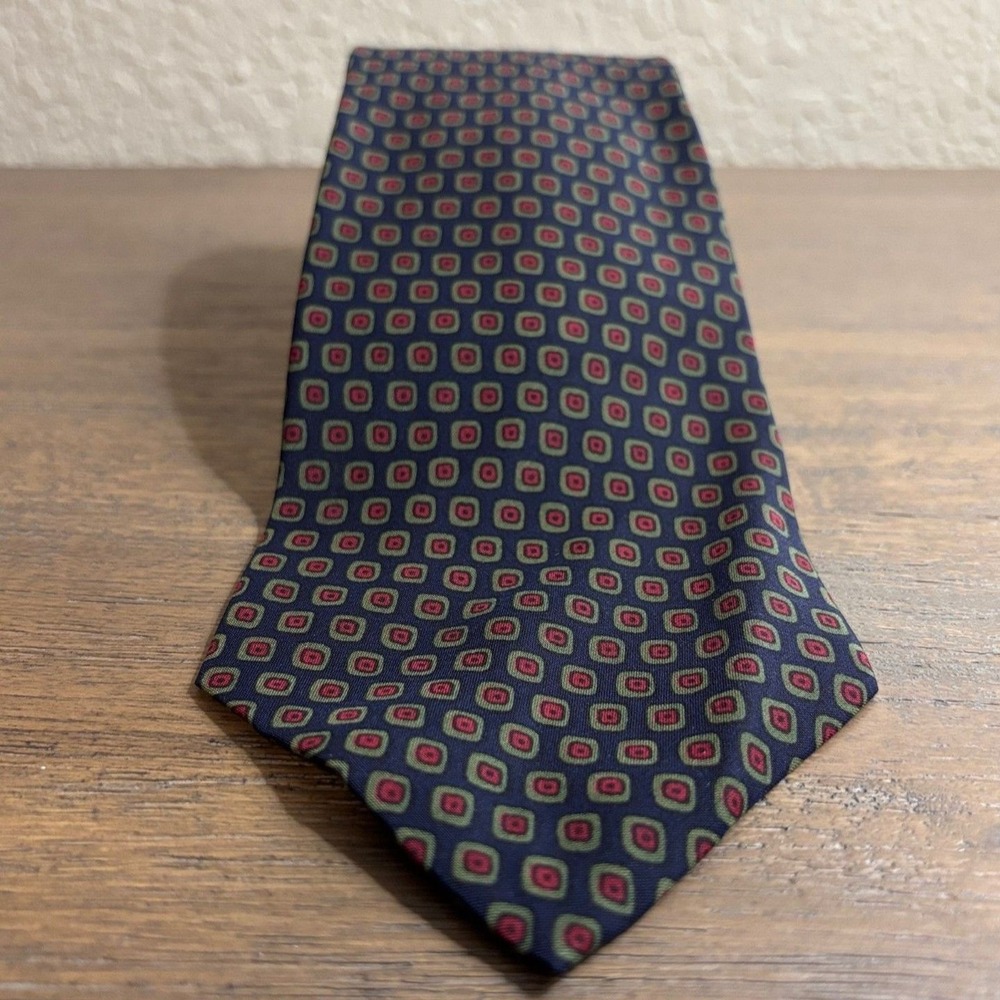 Vintage Polo Ralph Lauren 100% Silk Tie Geometric Medallion Navy Red Green USA - Picture 2 of 7
